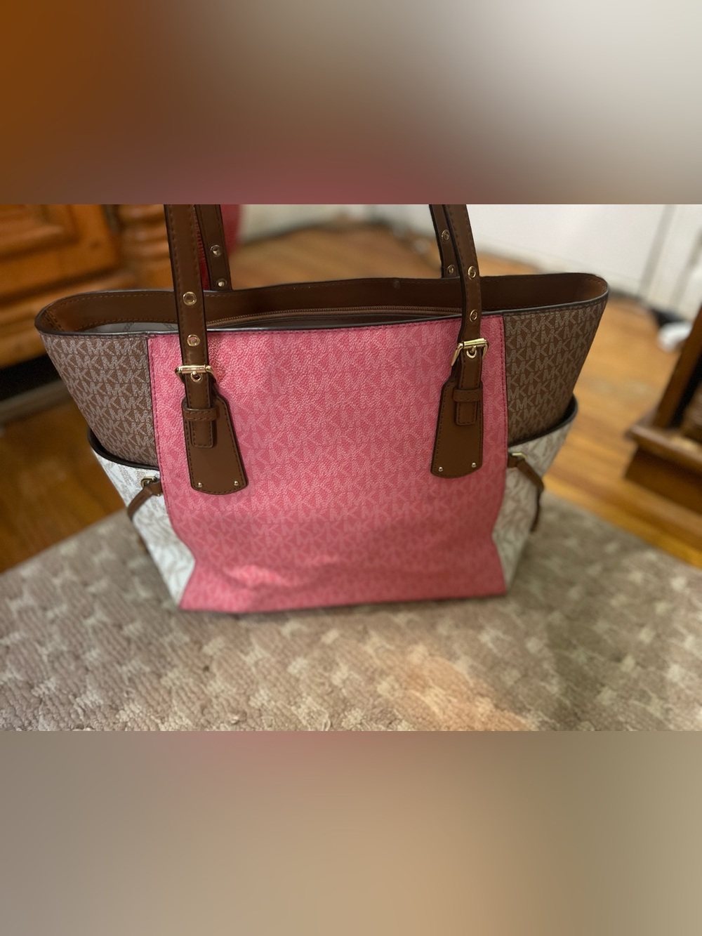 Michael Kors Pink and Brown Signature Tote - Picture 2 of 5